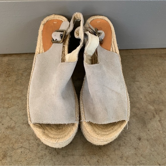 Soludos Gray Leather Espadrille Wedge Sandals Size 8 - Picture 1 of 10